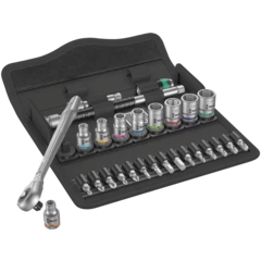 8100 SA 10 Zyklop Metal Ratchet Set with push-through square, 1/4" drive, imperial, 28 pieces