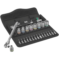 8100 SA 7 Zyklop Metal Ratchet Set with push-through square, 1/4" drive, metric, 28 pieces
