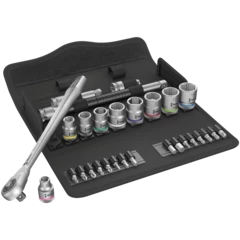 8100 SB 7 Zyklop Metal Ratchet Set with push-through square, 3/8" drive, metric, 29 pieces